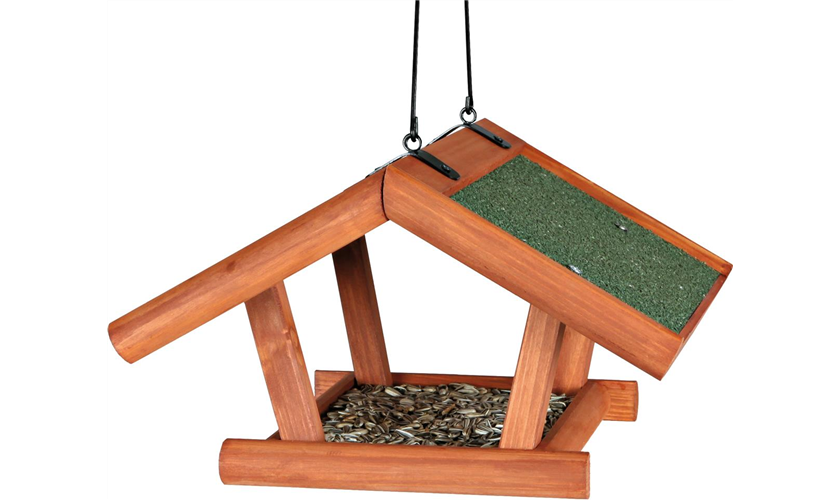 Futterhaus für Wildvögel zum Aufhängen, Kiefernholz, 30 × 18 × 28 cm, braun