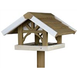 Stehendes Vogelfutterhaus Kiefernholz, 45 × 28 × 44 cm/1,25 m, grau/weiß