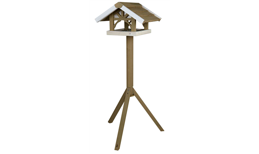 Stehendes Vogelfutterhaus Kiefernholz, 45 × 28 × 44 cm/1,25 m, grau/weiß