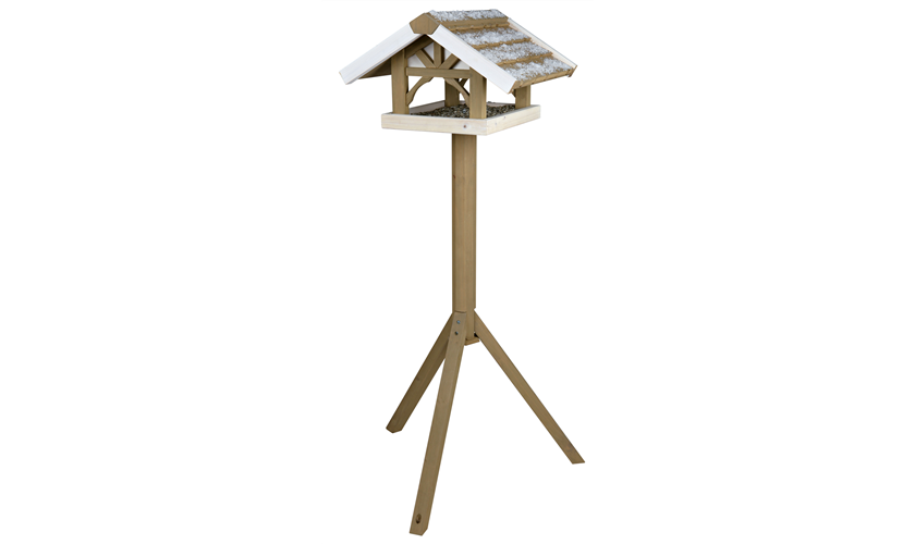 Stehendes Vogelfutterhaus Kiefernholz, 45 × 28 × 44 cm/1,25 m, grau/weiß