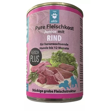 TIER aktiv Pure Fleischkost Junior mit Rind