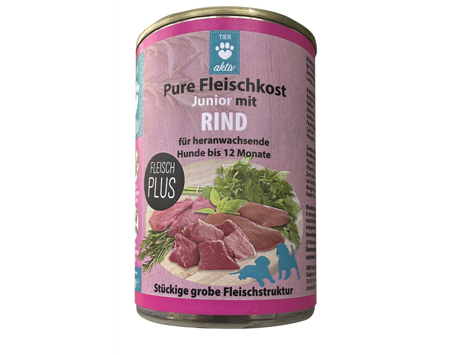 TIER aktiv Pure Fleischkost Junior mit Rind 24x400 g