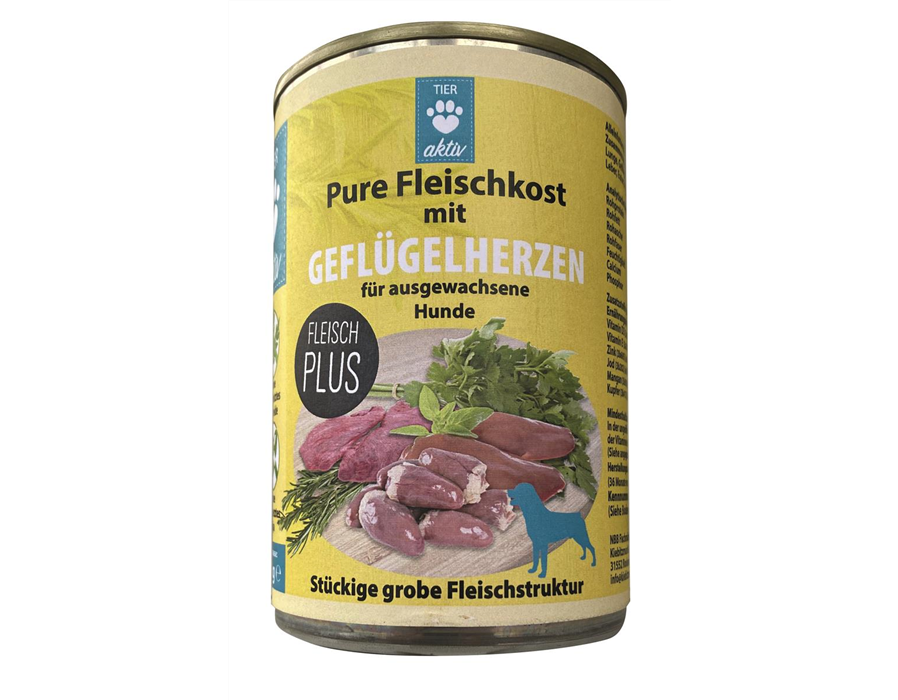 TIER aktiv Pure Fleischkost mit Geflügelherzen 24x400 g