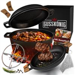 GUSSKÖNIG Dutch Oven mit Ledergriffen Topf 4,8 Liter, Deckel 1,8 Liter
