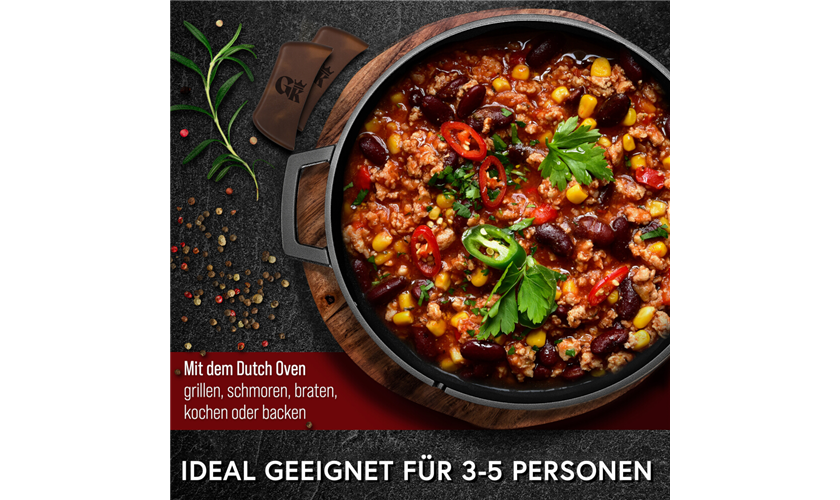GUSSKÖNIG Dutch Oven mit Ledergriffen Topf 4,8 Liter, Deckel 1,8 Liter