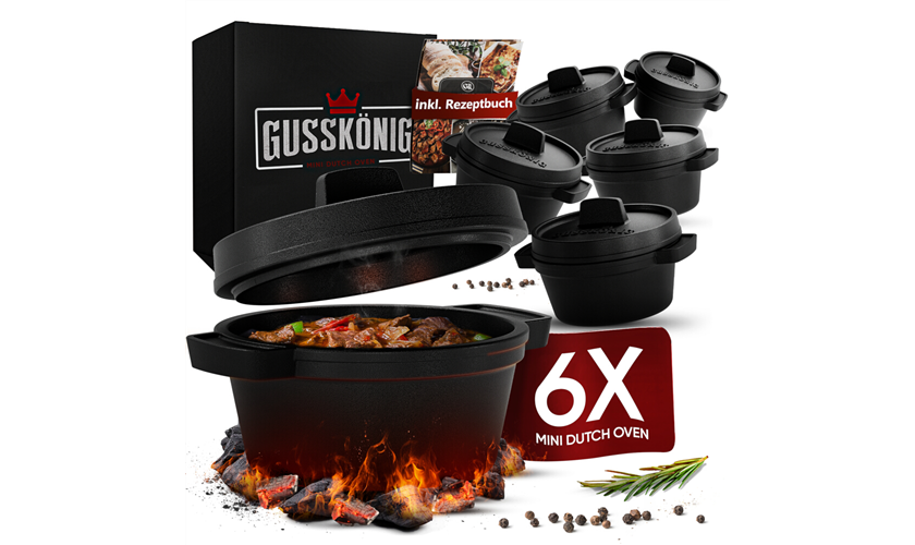 GUSSKÖNIG Dutch Oven-Set Mini 6x 250 ml Mini-Topf mit Deckel