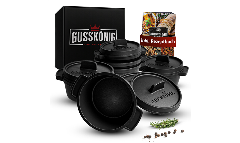 GUSSKÖNIG Dutch Oven-Set Mini 6x 250 ml Mini-Topf mit Deckel