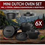 GUSSKÖNIG Dutch Oven-Set Mini 6x 250 ml Mini-Topf mit Deckel