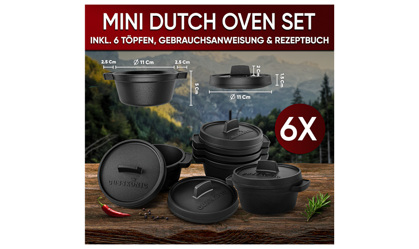 GUSSKÖNIG Dutch Oven-Set Mini 6x 250 ml Mini-Topf mit Deckel