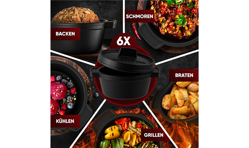 GUSSKÖNIG Dutch Oven-Set Mini 6x 250 ml Mini-Topf mit Deckel