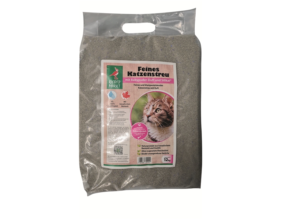 Kiebitzmarkt Feines Katzenstreu mit Babypuder und Silikat, 12 kg