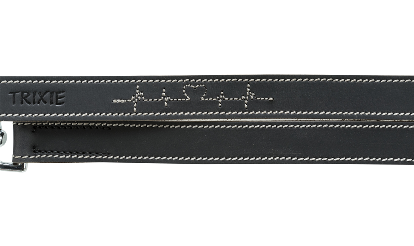 Rustic Fettleder-Verlängerungsleine Heartbeat Art.-Nr.: 18982, Größe M-L, Farbe Schwarz, Maße: 2,00 m/20 mm