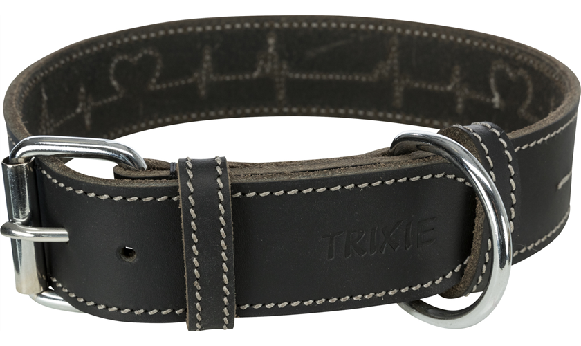 Rustic Fettleder-Halsband Heartbeat Art.-Nr.: 18984, Größe S-M, Farbe Schwarz, Maße: 34-40 cm/30 mm