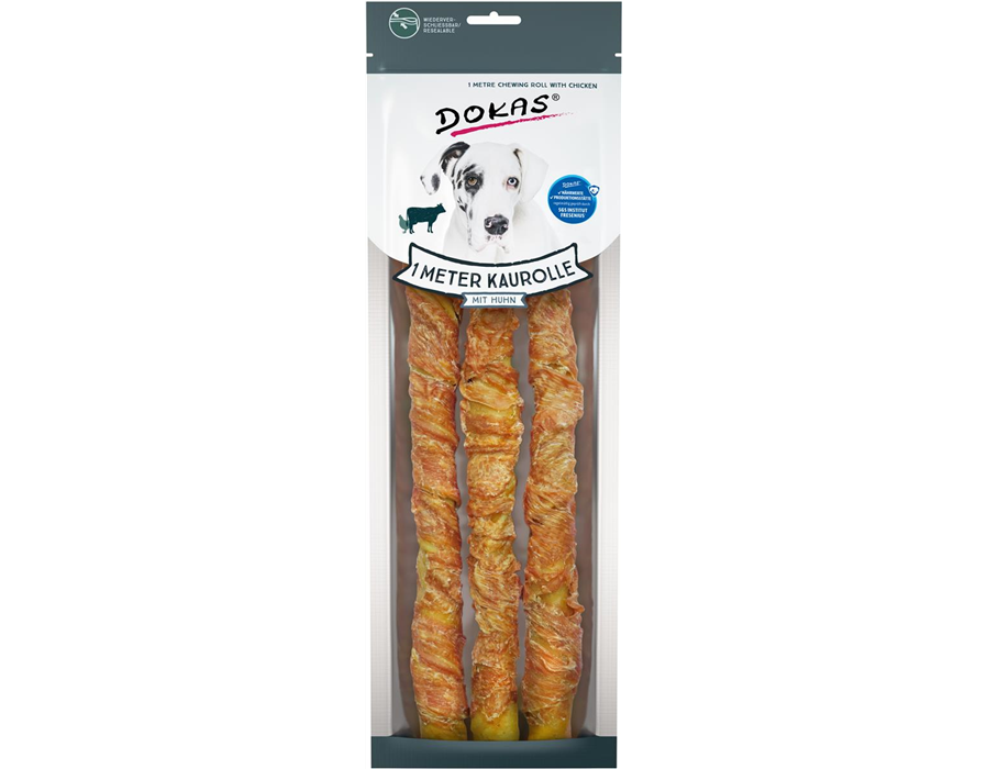 Dokas Dog Snack 1 m Kaurolle aus Rinderhaut mit Huhn 315 g 315 g