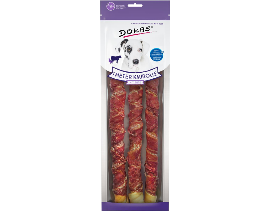 Dokas Dog Snack 1 m Kaurolle aus Rinderhaut mit Ente 315 g 315 g