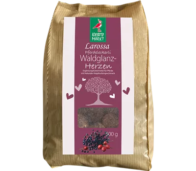 Kiebitzmarkt Larossa Leckerlis Waldglanz-Herzen (Holunder-Hagebutte) 500 g Tüte